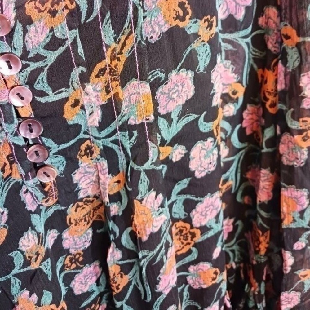 Free People See It Through Floral Maxi Dress L Boho Sheer Sleeve NWT Pockets - Picture 3 of 4